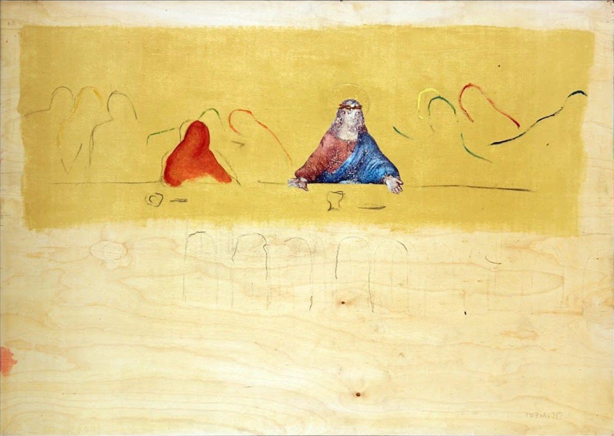 Cenacolo e Crocifissione, Tecnica mista su legno, 80 × 100 cm (2005)