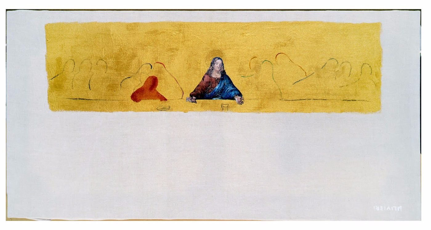 Cenacolo e Crocifissione, Tecnica mista su tela, 70 × 120 cm (2005)