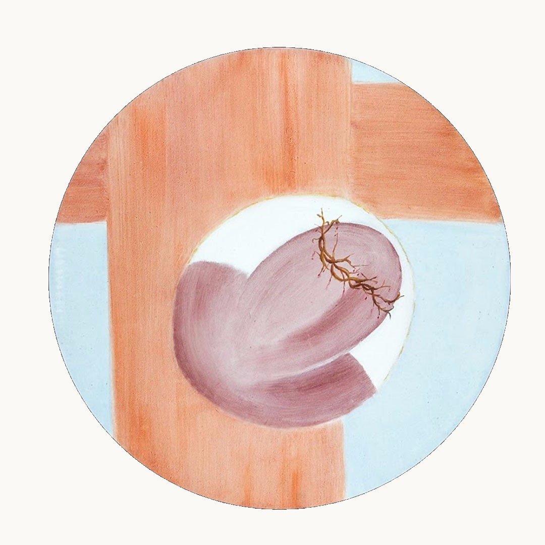 Cenacolo e Crocifissione, Tecnica mista su tela, Ø 70 cm (2005)
