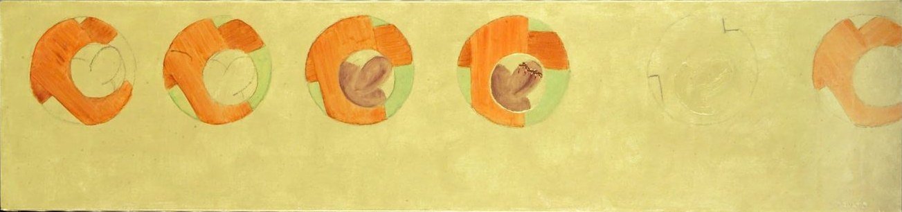 Cenacolo e Crocifissione, Tecnica mista su tela, 35 × 150 cm (2005)